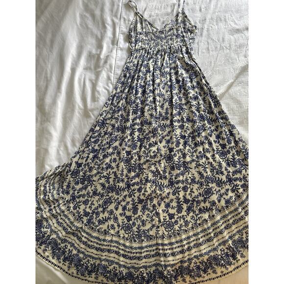 Angie Y2K Milkmaid Dress Cottage Core Blue White Floral High Low Babydoll Maxi - Picture 9 of 10